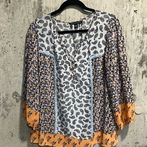 Zac & Rachel Floral and Paisley Blouse in Orange and Black